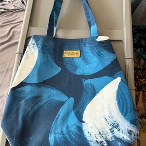 Caribelle Batik Blue/White Brush­-Print Tote + Matching Pouch